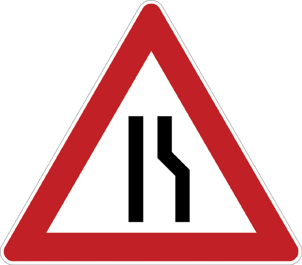 Verkehrszeichen 121.10 - Einseitig verengte Fahrbahn - Verengung rechts